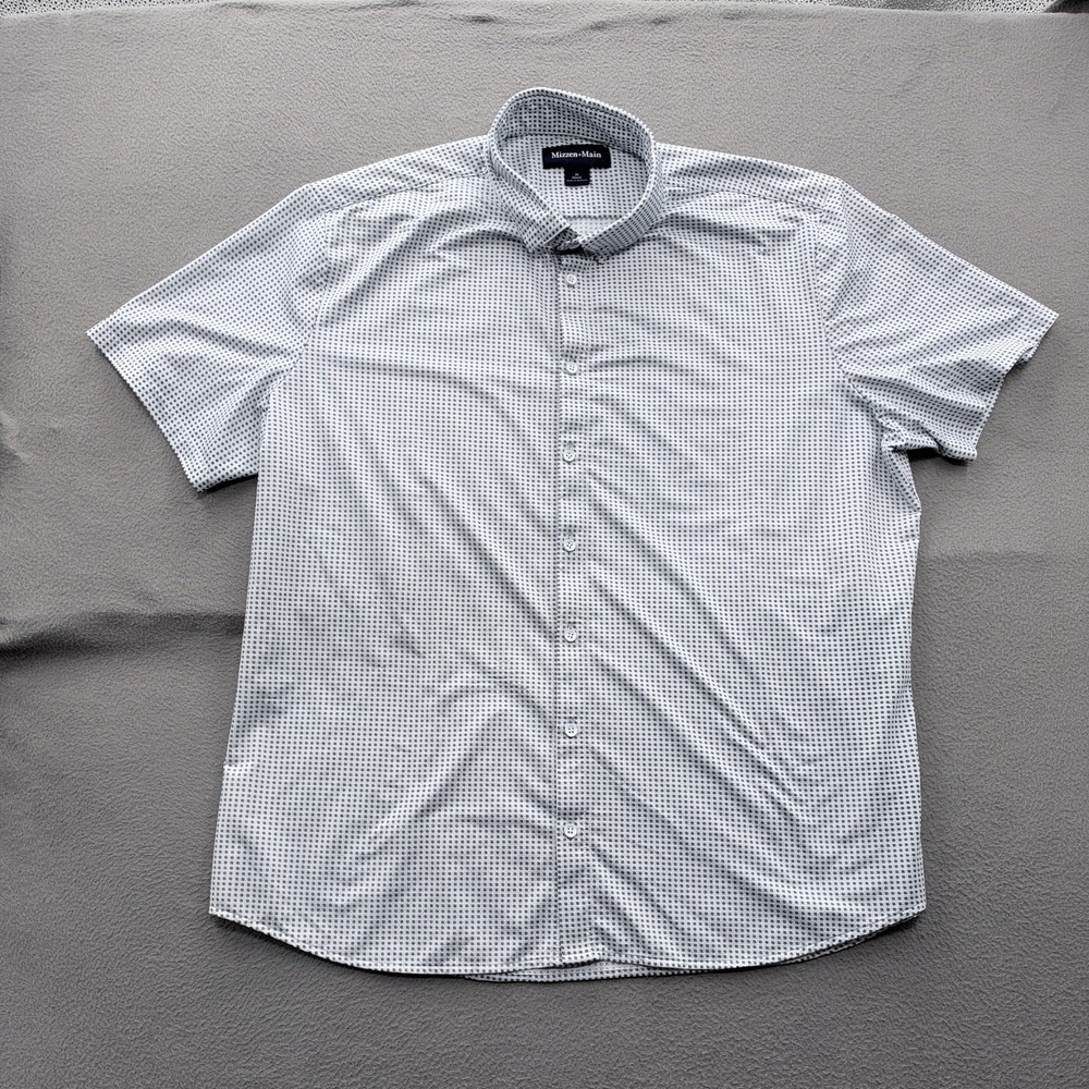 Mizzen+Main Shirt Mens XL White Geometric Short Sleeve Button Up Stretch Top
